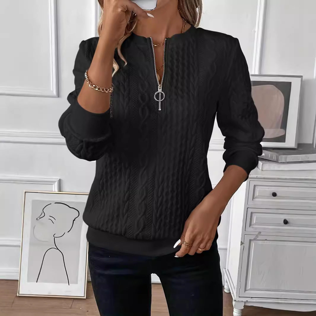 CÉLENE – Casual Quilted Zipper Sweater