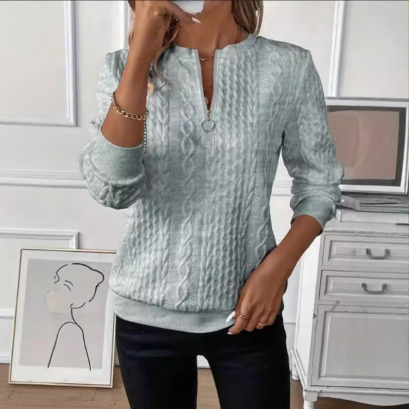 CÉLENE – Casual Quilted Zipper Sweater