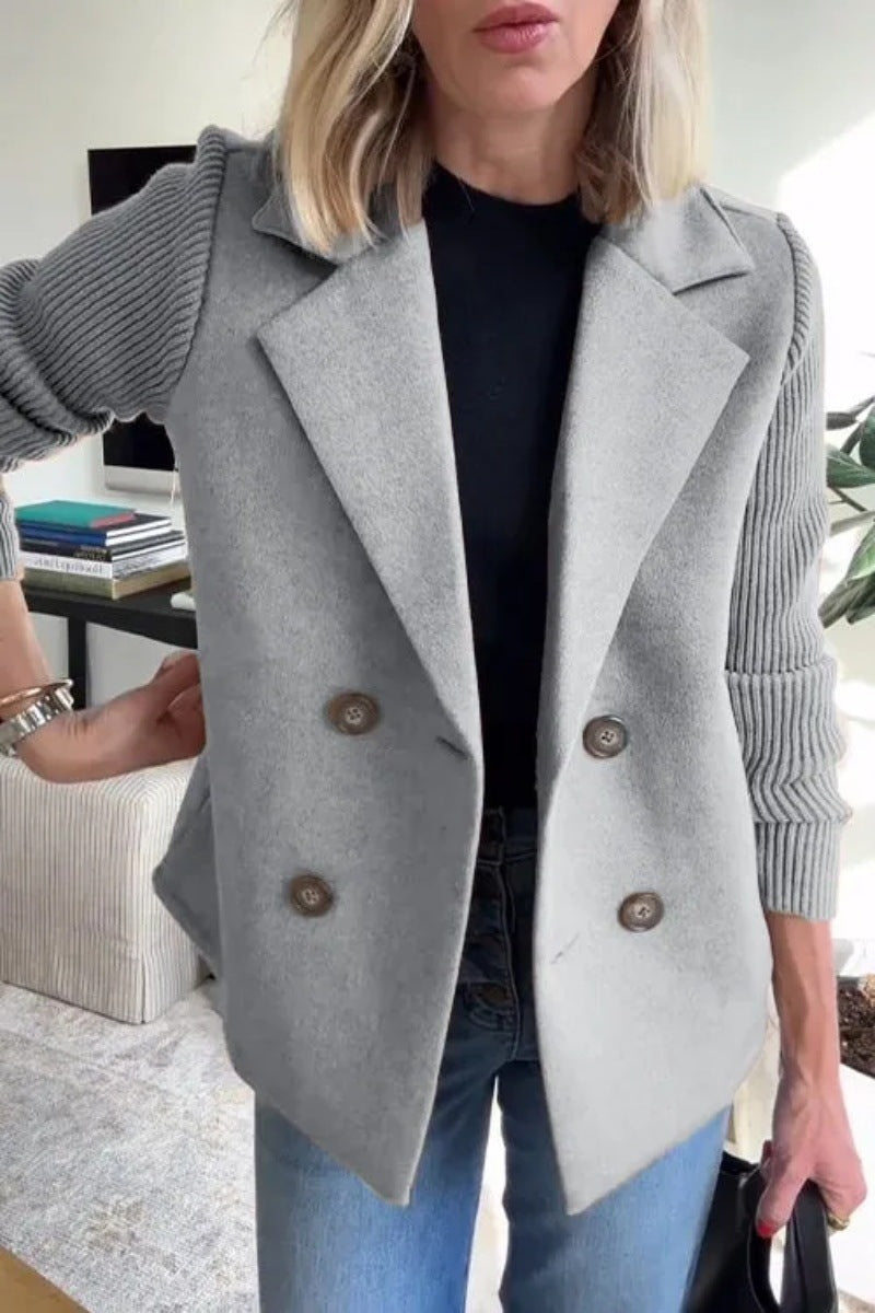 AURELLE – Double-Breasted Knit Sleeve Coat
